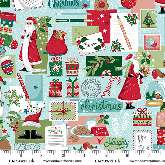 Christmas Wishes | Dear Santa Blue by Makower UK for Andover Fabrics | MU-032-B