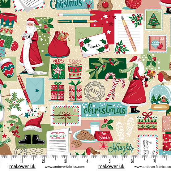 Christmas Wishes | Dear Santa Cream by Makower UK for Andover Fabrics | MU-032-Q