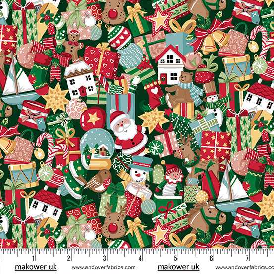 Christmas Wishes | Stocking Fillers Green by Makower UK for Andover Fabrics | MU-033-G