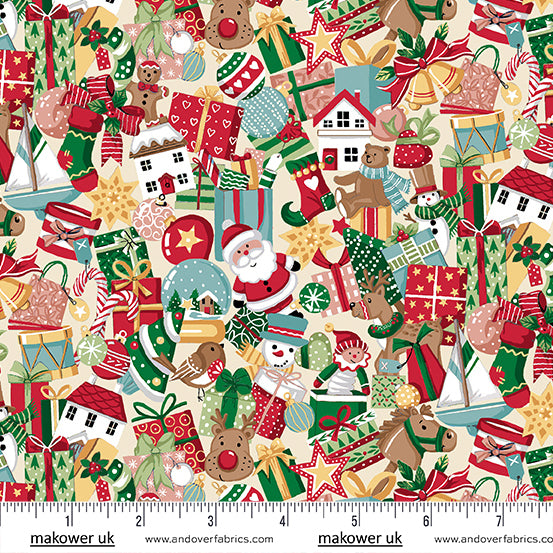 Christmas Wishes | Stocking Fillers Cream by Makower UK for Andover Fabrics | MU-033-Q