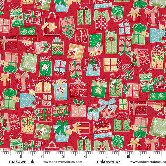 Christmas Wishes | Gifts Galore Red by Makower UK for Andover Fabrics | MU-034-R