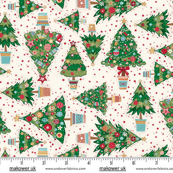 Christmas Wishes | Christmas Tree Cream by Makower UK for Andover Fabrics | MU-036-Q