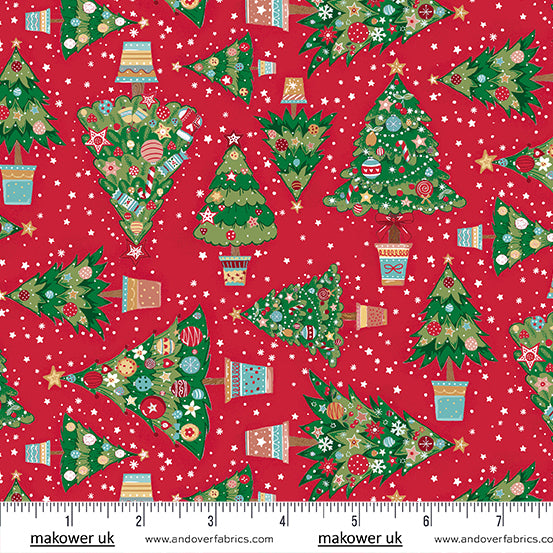 Christmas Wishes | Christmas Tree Red by Makower UK for Andover Fabrics | MU-036-R