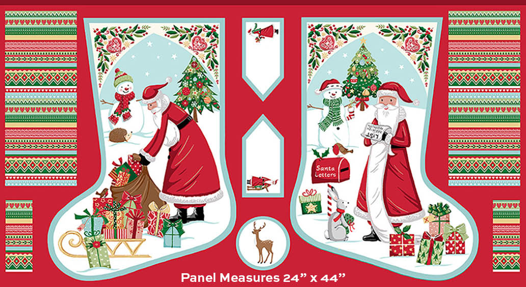 Christmas Wishes | Stocking Panel by Makower UK for Andover Fabrics | MU-038-1