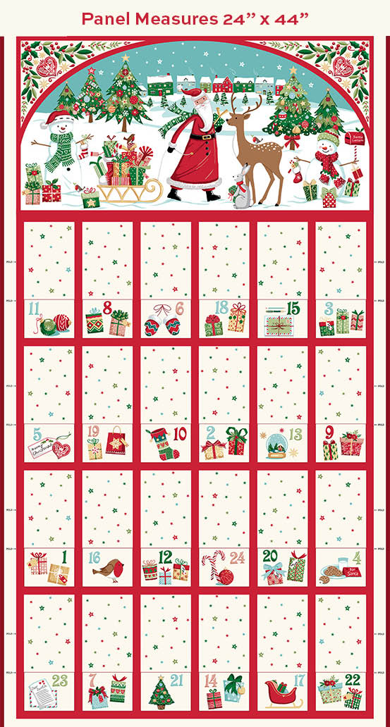 Christmas Wishes | Advent Calendar Panel by Makower UK for Andover Fabrics | MU-039-1