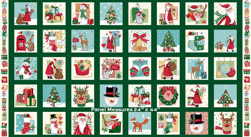 Christmas Wishes | Multi Squares Panel by Makower UK for Andover Fabrics | MU-040-1