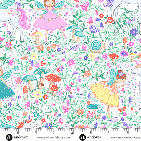 Fairy Dust | White Magic Garden by Makower UK for Andover Fabrics | MU-049-W