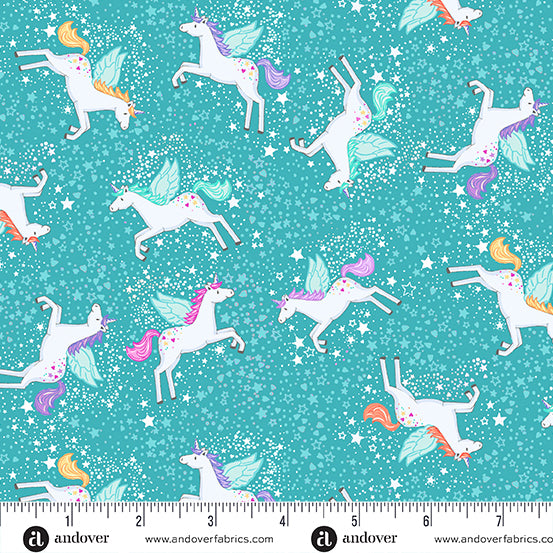 Fairy Dust | Teal Unicorn by Makower UK for Andover Fabrics | MU-050-T