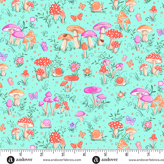 Fairy Dust | Teal Toadstool by Makower UK for Andover Fabrics | MU-051-T