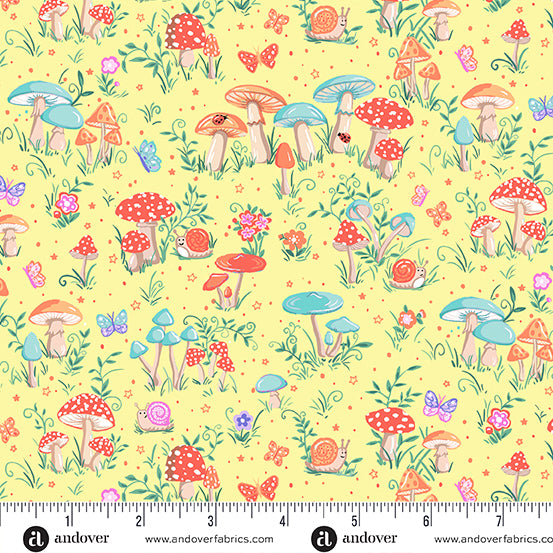 Fairy Dust | Yellow Toadstool by Makower UK for Andover Fabrics | MU-051-Y