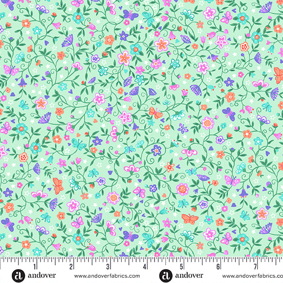 Fairy Dust | Green Flower Trail by Makower UK for Andover Fabrics | MU-052-G