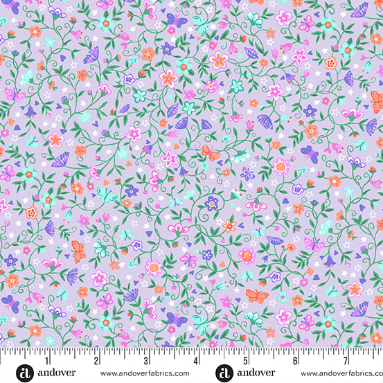 Fairy Dust | Lilac Flower Trail by Makower UK for Andover Fabrics | MU-052-L