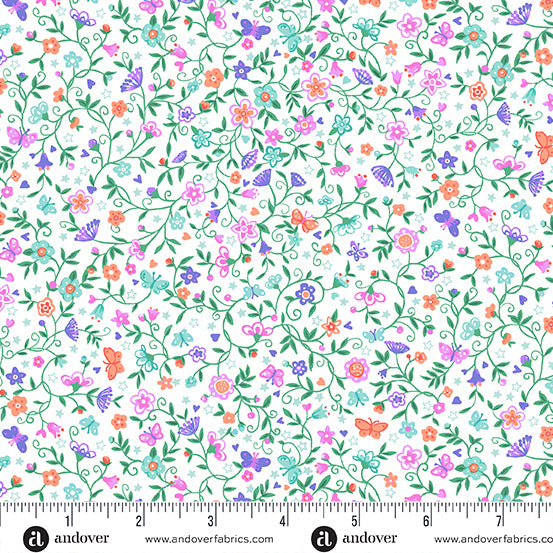 Fairy Dust | White Flower Trail by Makower UK for Andover Fabrics | MU-052-W