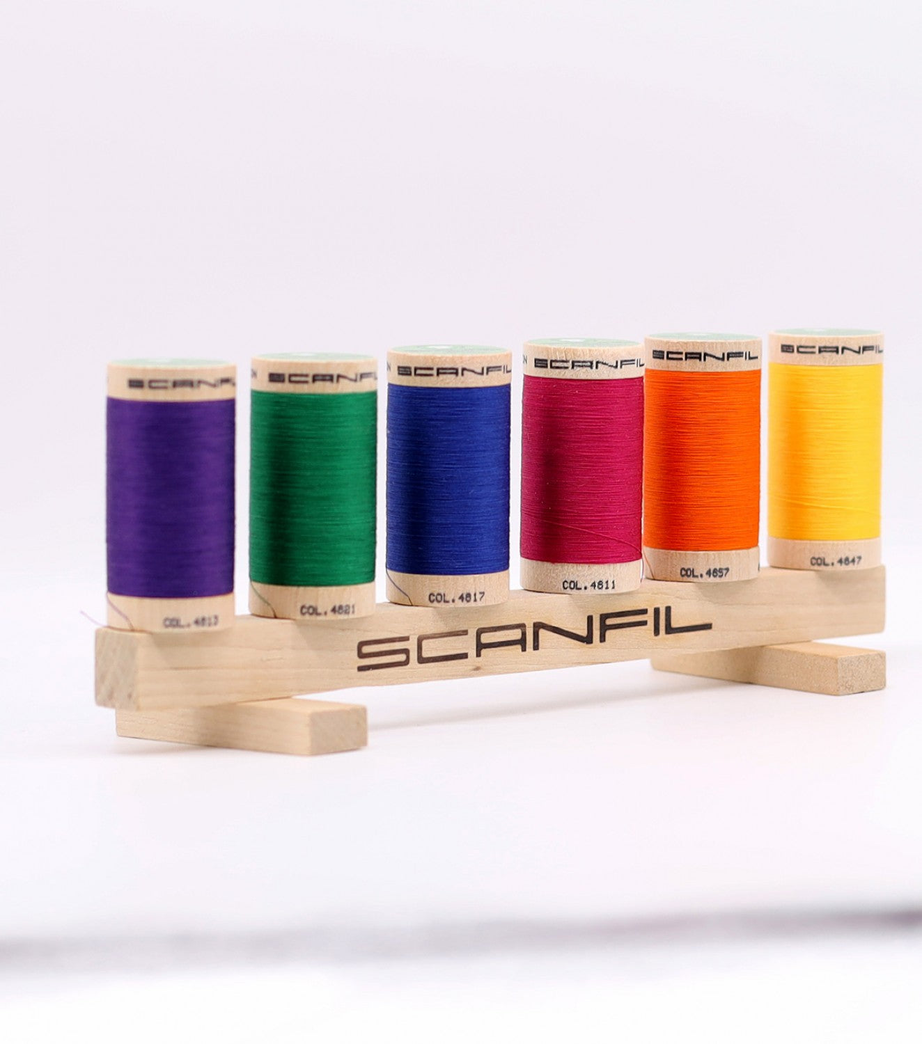 Scanfil Organic Cotton Thread | 50wt 6-Spool Set with Rack | Jewel Tones