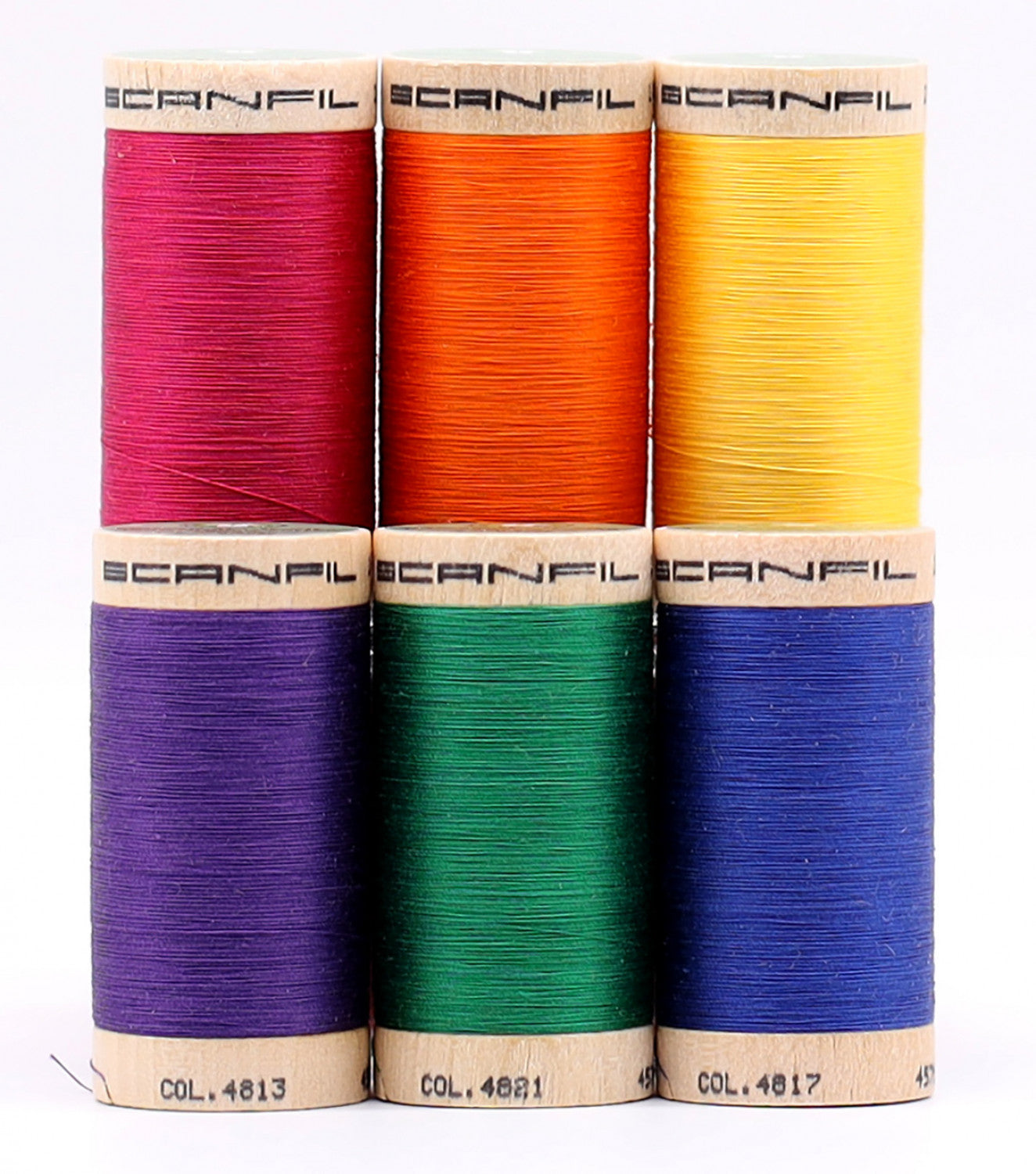 Scanfil Organic Cotton Thread | 50wt 6-Spool Set with Rack | Jewel Tones