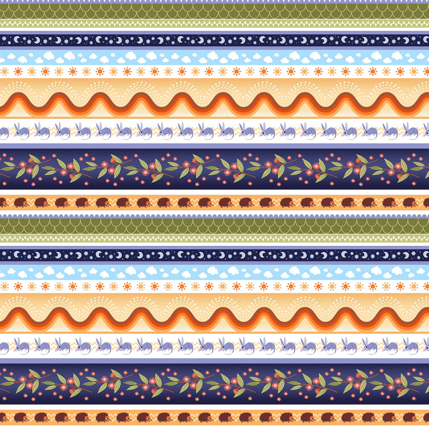 Aussie Oz-Born | Mini Stripe Orange/Blue by Mel Matthews for Studio E | 8089-37