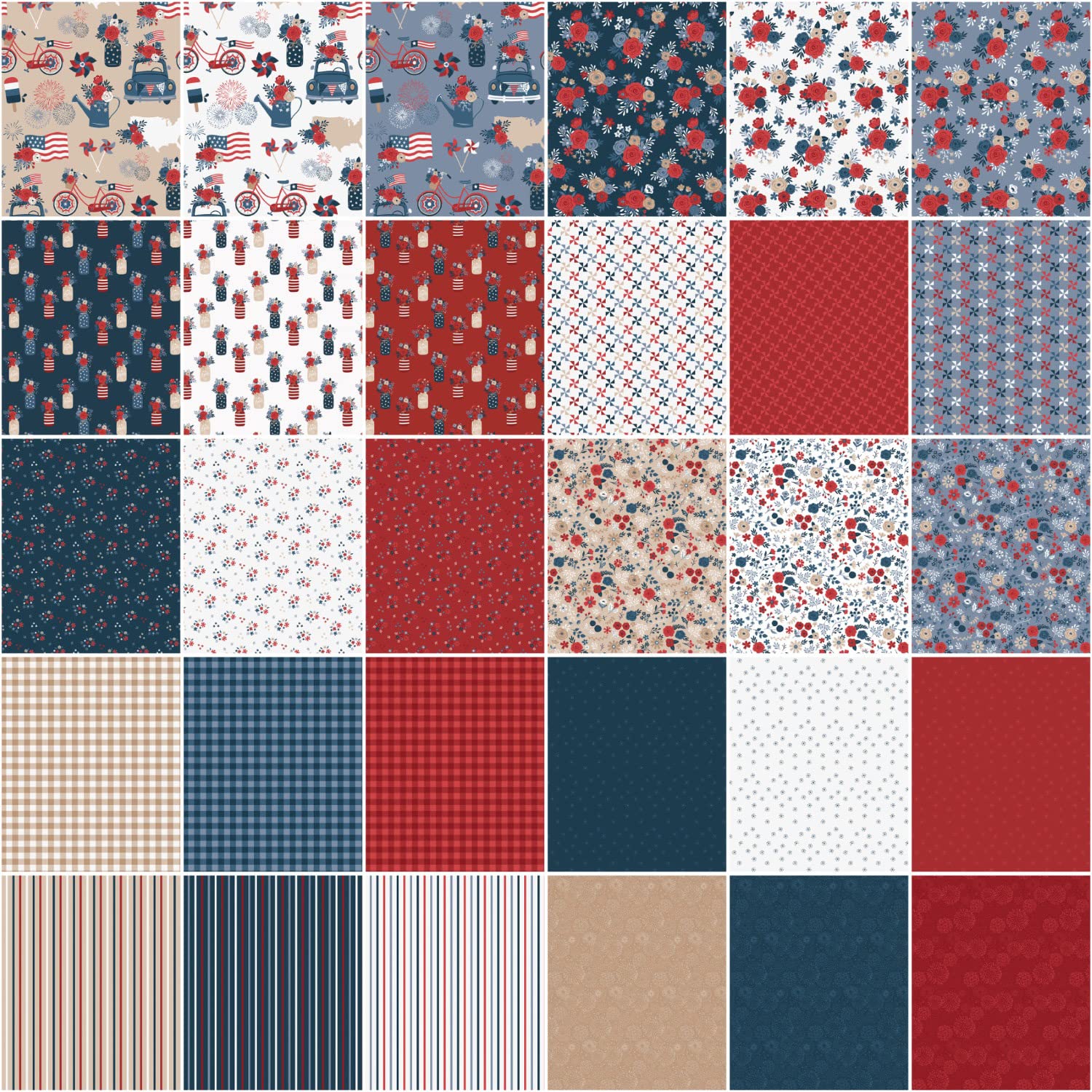 Red, White & True | 10-inch Precut Squares by Dani Mogstad for Riley Blake | 42pcs
