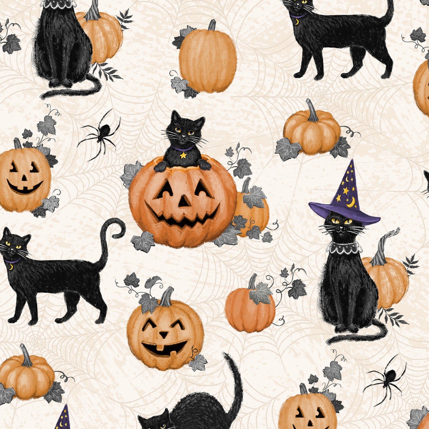 Meow-Gical Night | Cats & Pumpkins All Over Cream | Michael Davis for Wilmington