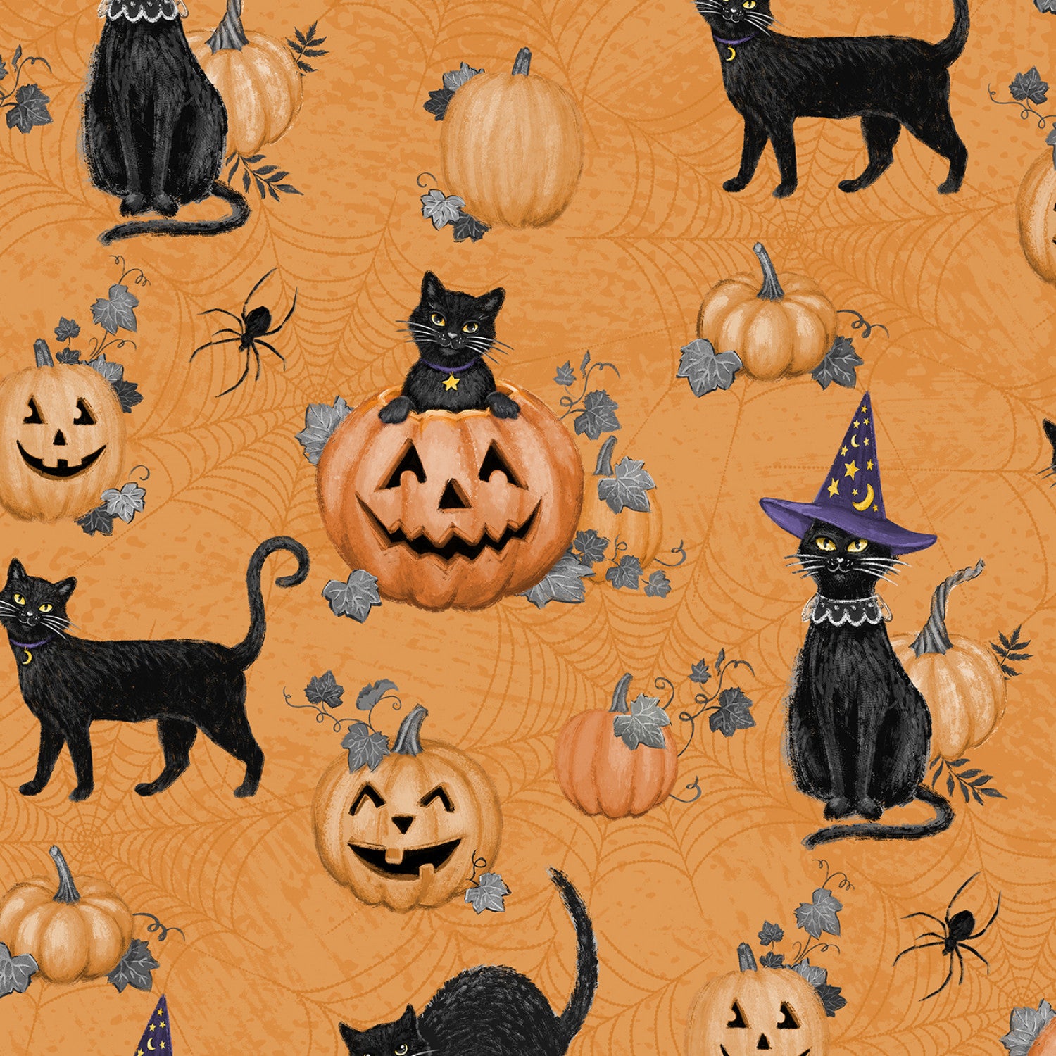 Meow-Gical Night | Cats & Pumpkins All Over Orange | Michael Davis for Wilmington