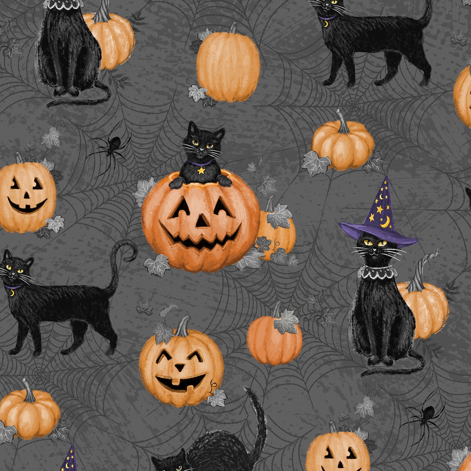 Meow-Gical Night | Cats & Pumpkins All Over Black | Michael Davis for Wilmington
