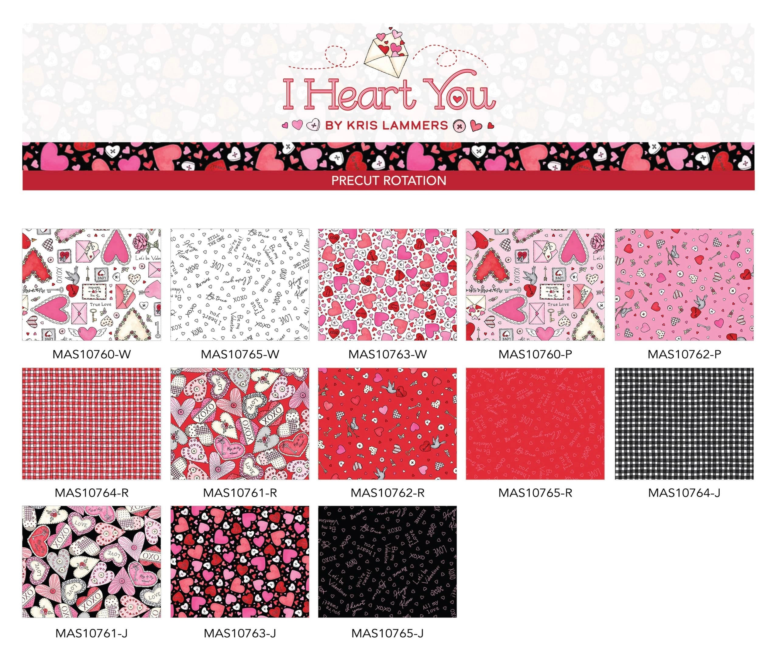 I Heart You | Fat Quarter Bundle by Kris Lammers for Maywood Studio | 13pc