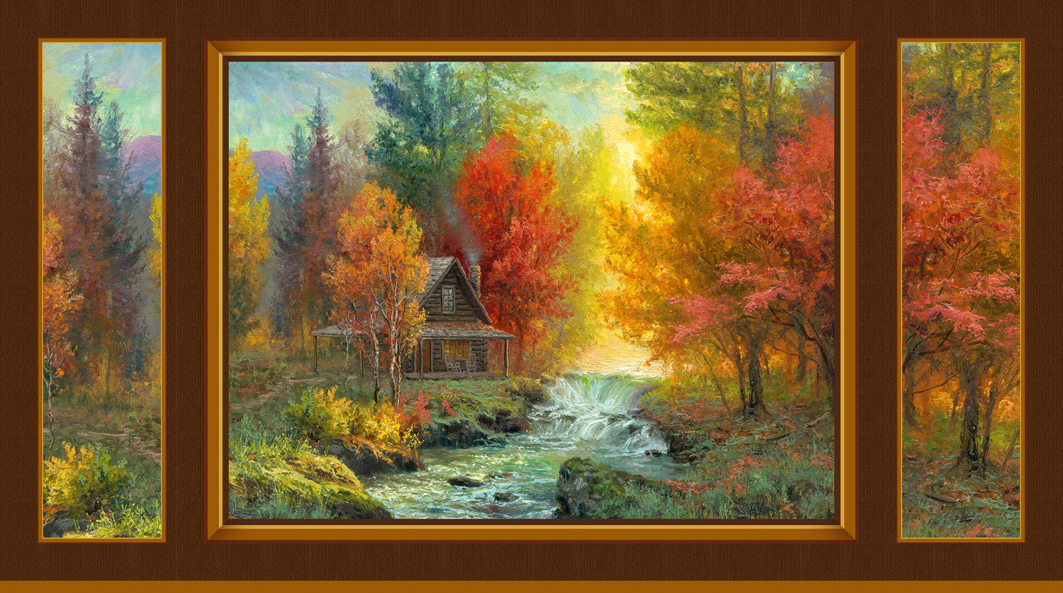 Autumn Retreat | Cabin by the Stream 24" Panel by Abraham Hunter for P&B Textiles | ARET05578-PA