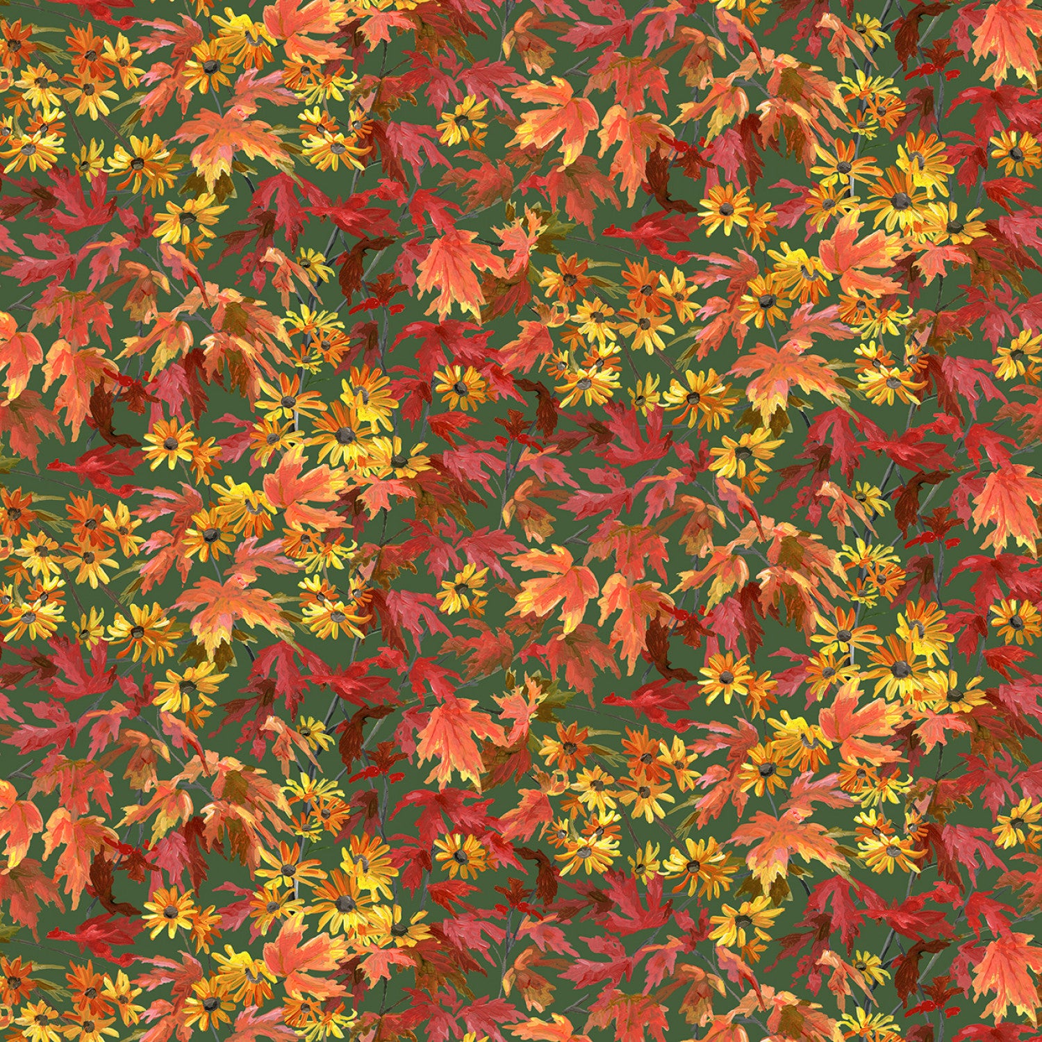 Autumn Retreat | Tossed Leaves Green by Abraham Hunter for P&B Textiles | ARET05580-G