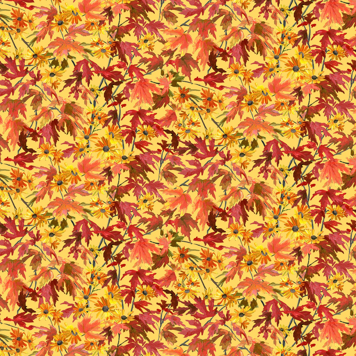 Autumn Retreat | Tossed Leaves Yellow by Abraham Hunter for P&B Textiles | ARET05580-Y