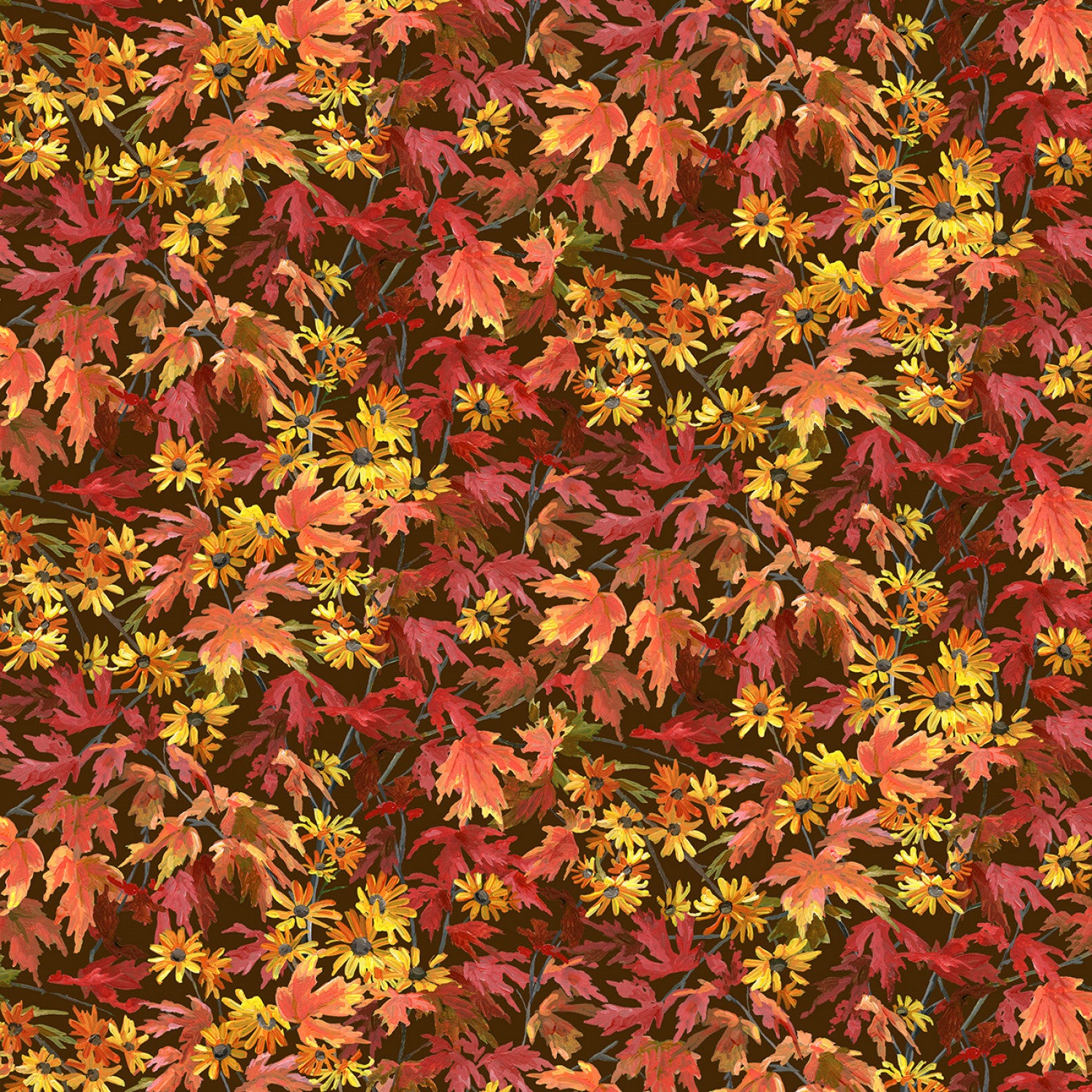 Autumn Retreat | Tossed Leaves Dark Brown by Abraham Hunter for P&B Textiles | ARET05580-ZZ