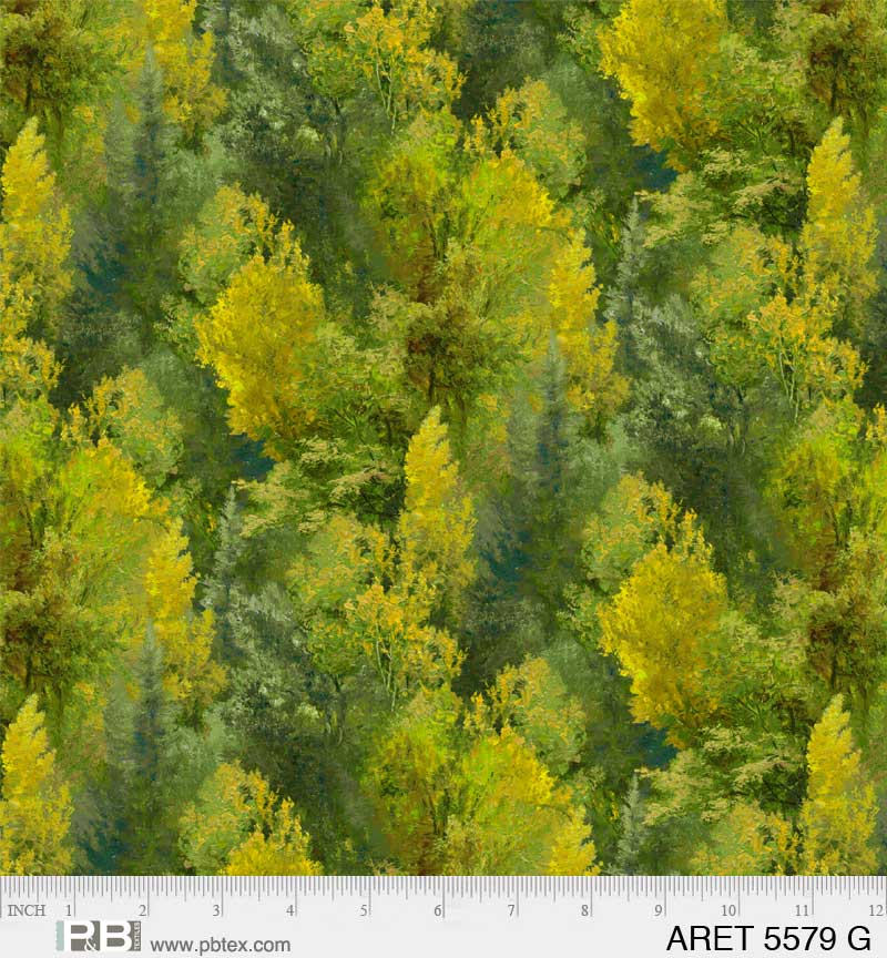 Autumn Retreat | Tree Texture Green by Abraham Hunter for P&B Textiles | ARET05580-G