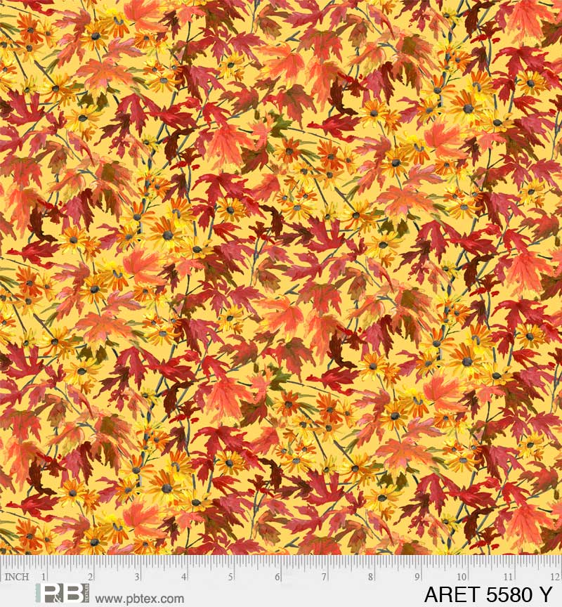 Autumn Retreat | Tossed Leaves Yellow by Abraham Hunter for P&B Textiles | ARET05580-Y