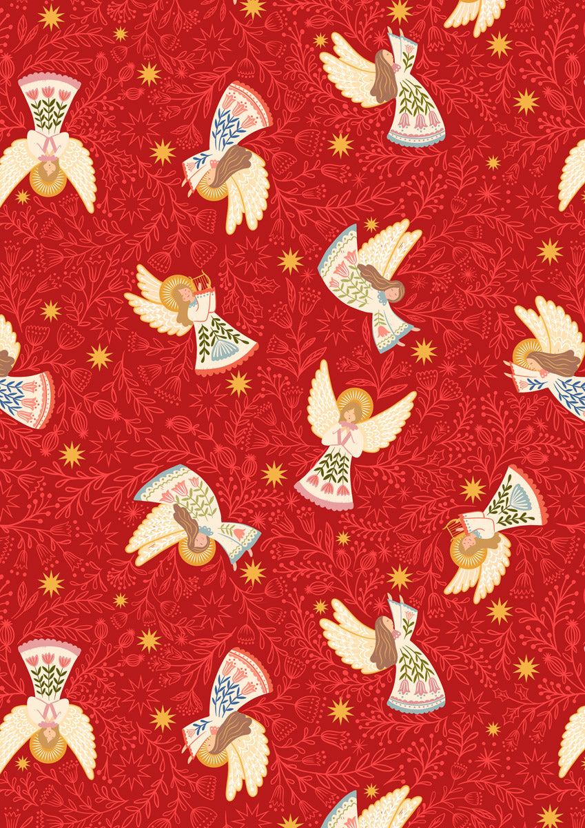 Peace and Joy | Host of Angels on Red with Metallic Gold by Lewis & Irene