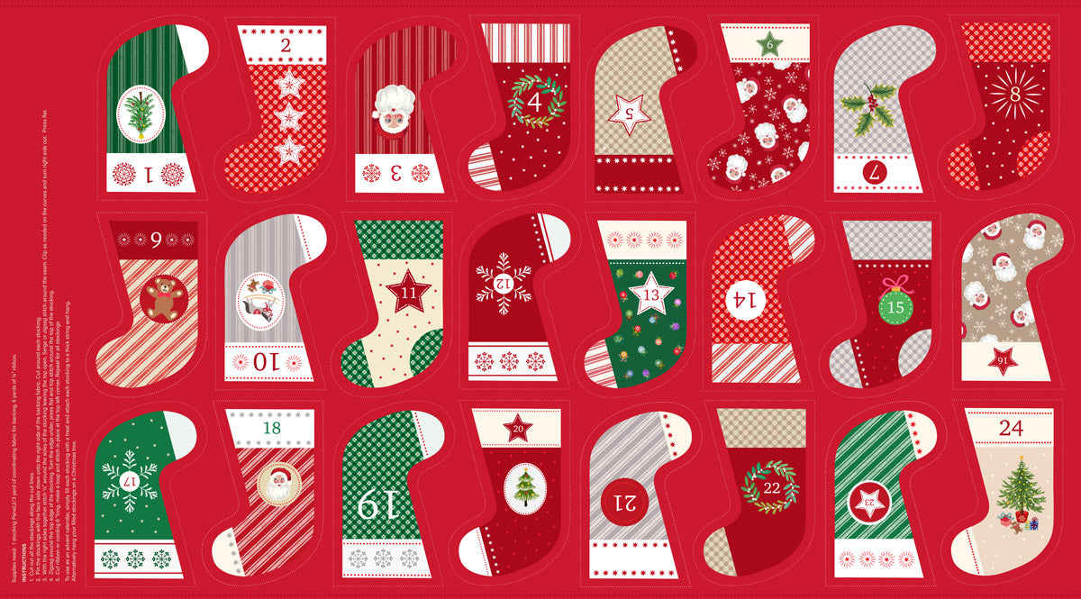 Oh Christmas Tree! | Mini Advent Stockings 1/2 yard Panel by Lewis & Irene