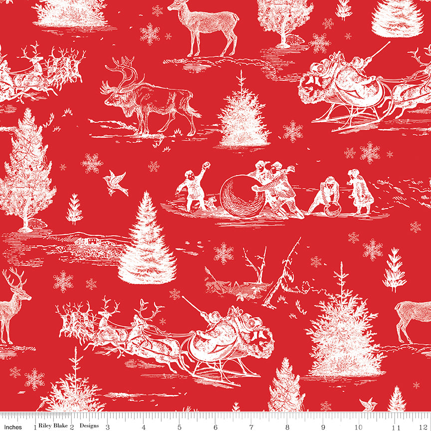 Peace on Earth | 108" Wide Backing - Christmas Scene Red by My Mind's Eye for Riley Blake | WB14207-RED