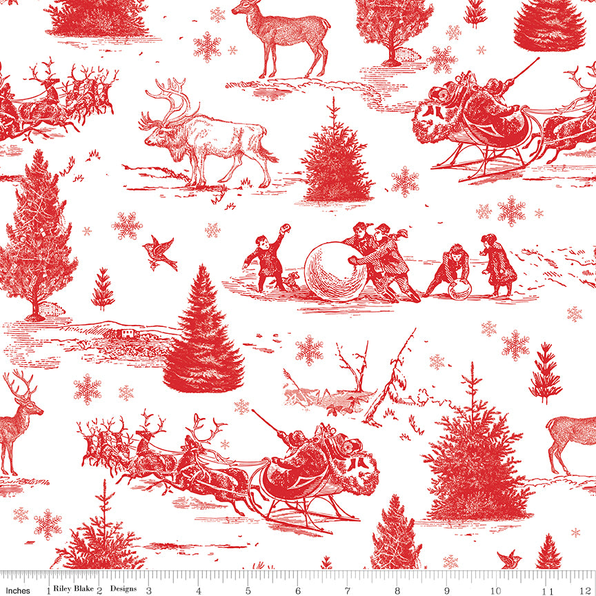 Peace on Earth | 108" Wide Backing - Christmas Scene White by My Mind's Eye for Riley Blake | WB14206-WHITE