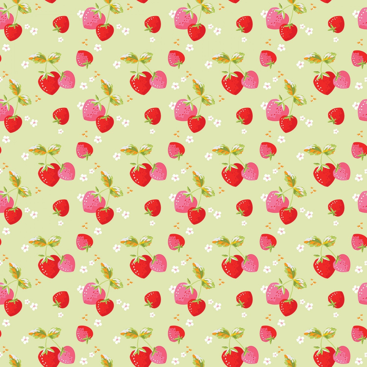 Picnic Florals - Strawberries Green by My Mind's Eye for Riley Blake