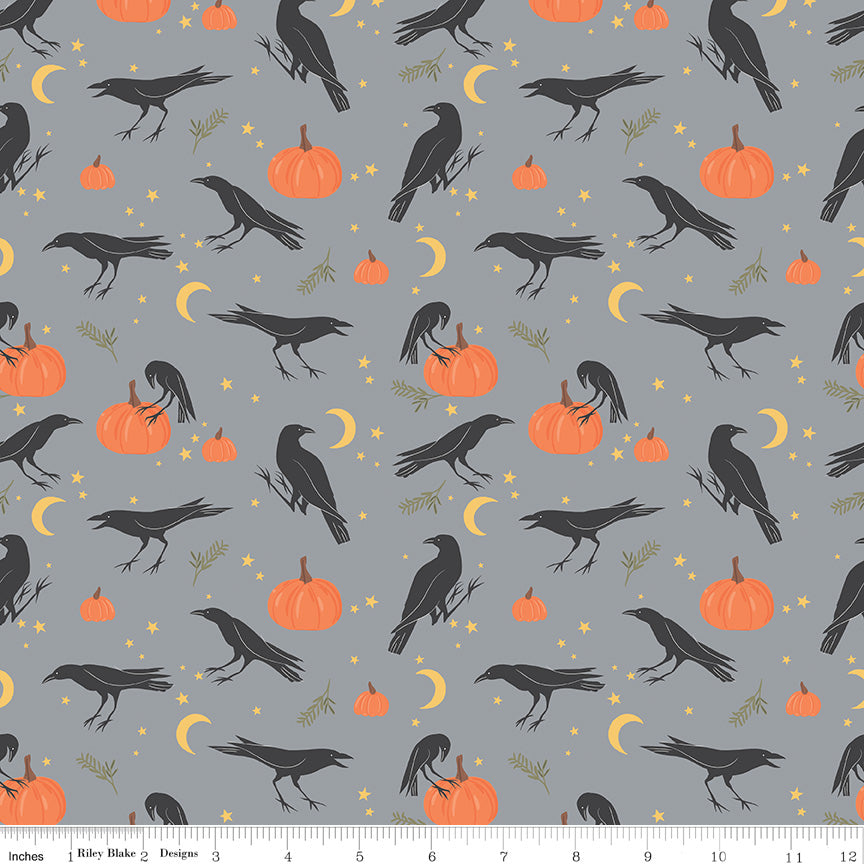 Sophisticated Halloween | Vintage Crows Fog by My Mind's Eye for Riley Blake | C14621-FOG