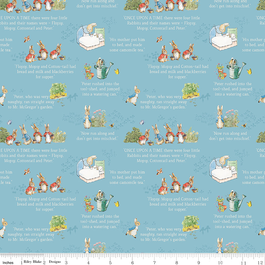 The Tale of Peter Rabbit | Text Blue by Beatrix Potter for Riley Blake | C14701-BLUE