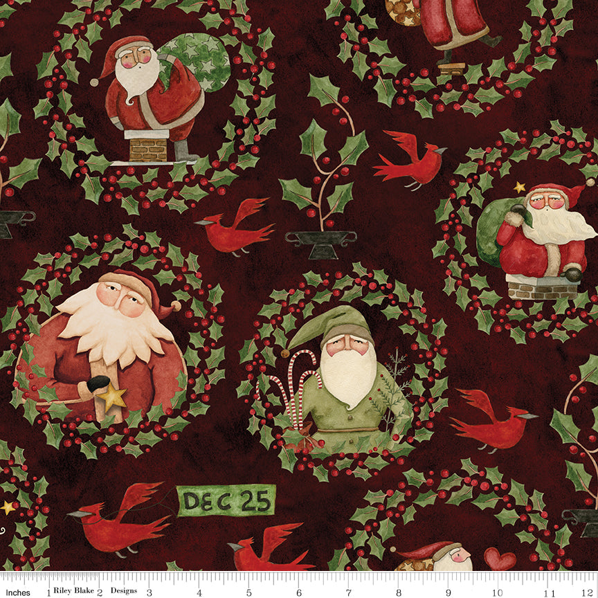 Up on the Housetop | Santa Holly Dark Cranberry by Teresa Kogut for Riley Blake