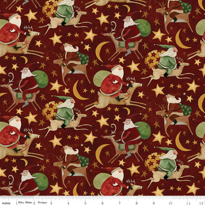 Up on the Housetop | Santa Rides Cranberry by Teresa Kogut for Riley Blake