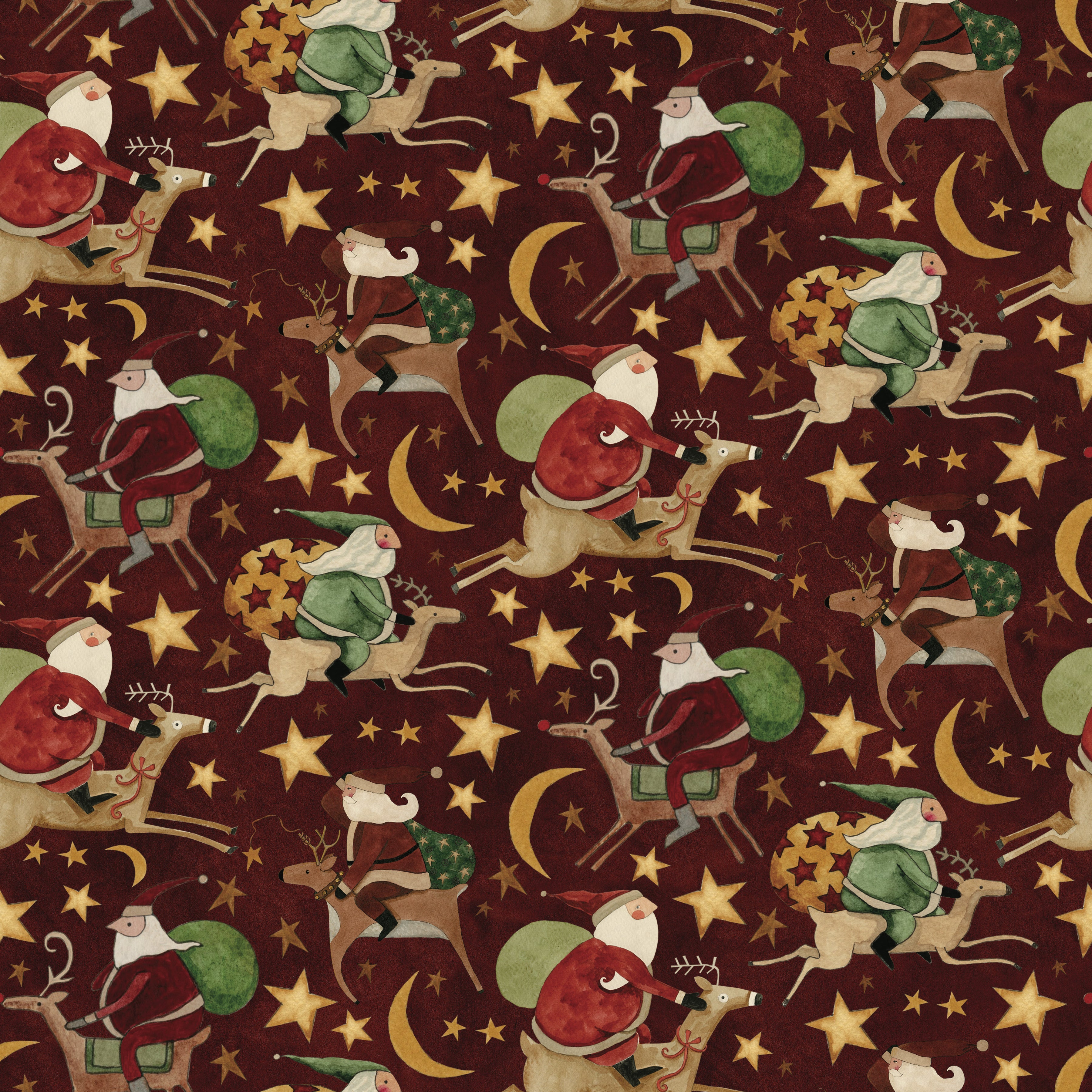 Up on the Housetop | Santa Rides Cranberry by Teresa Kogut for Riley Blake