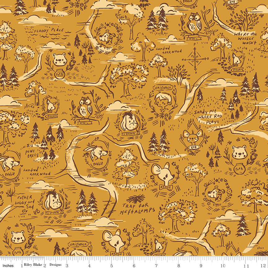 100 Aker Woods | Map Gold by Jill Howarth for Riley Blake | C15171-GOLD