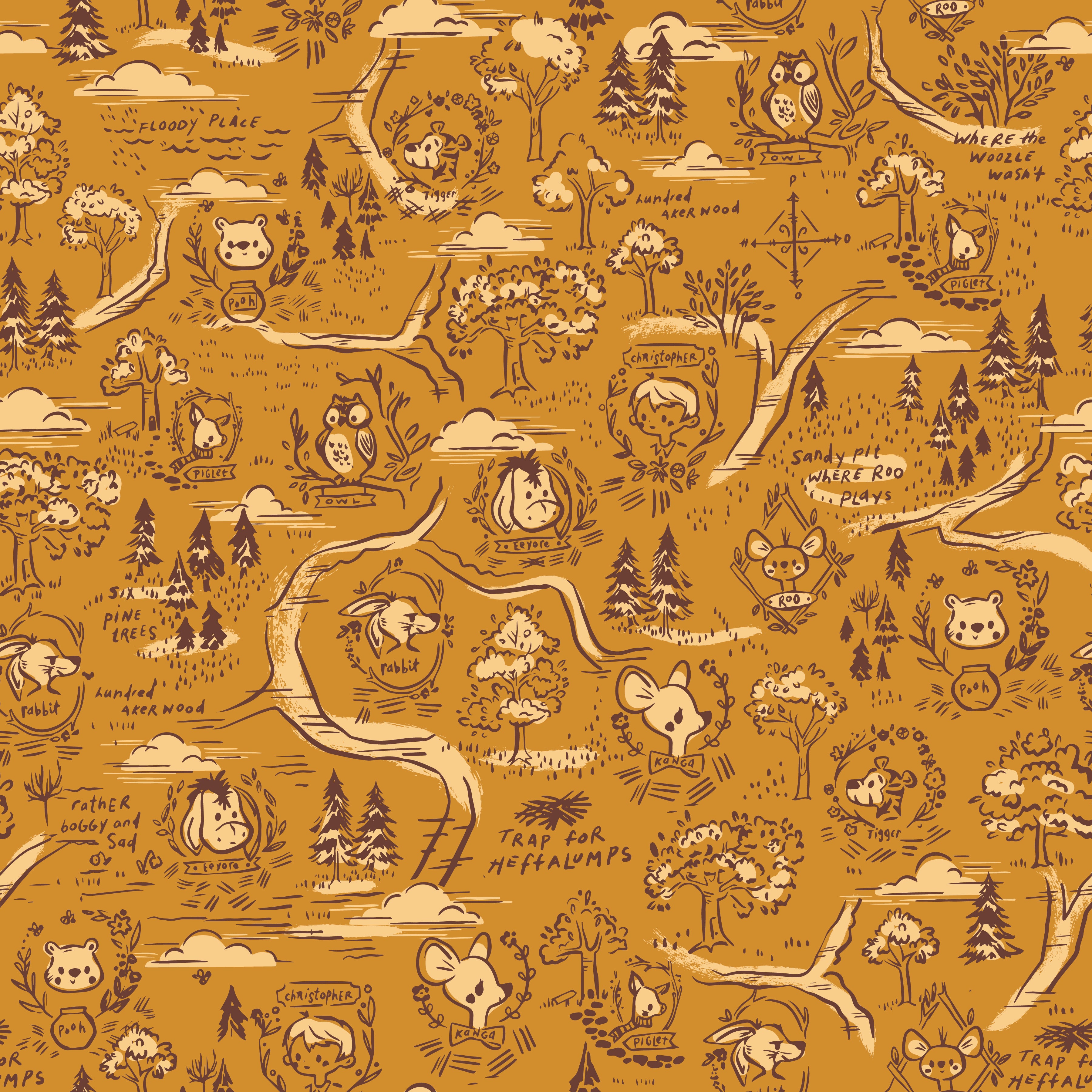 100 Aker Woods | Map Gold by Jill Howarth for Riley Blake | C15171-GOLD