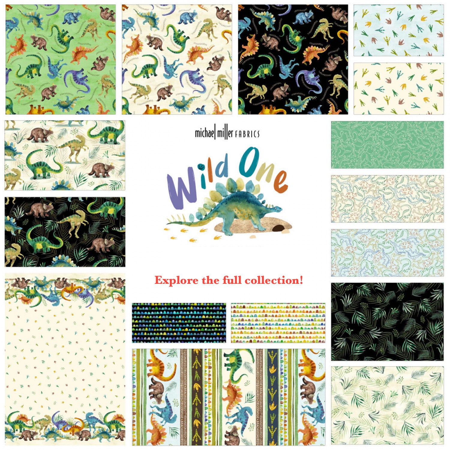 Wild One | Roaming Dino Black by Michael Miller Fabrics | DCX11856-BLAC