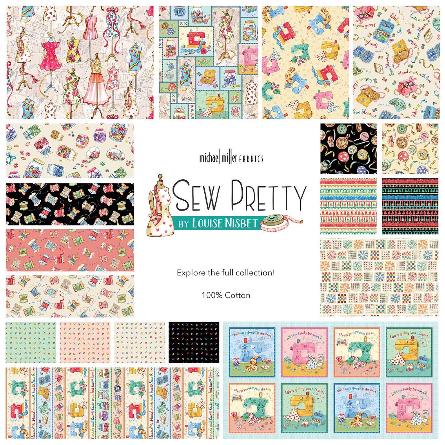 Sew Pretty | Cream Cross Stitch by Louise Nisbet for Michael Miller | DDC12152-CREM