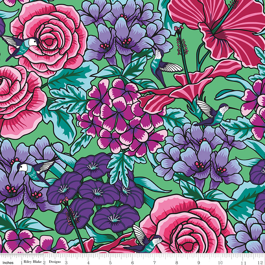 Botanic Blast | Roses Green by Sew Yeah Quilting for Riley Blake | CD15542-GREEN