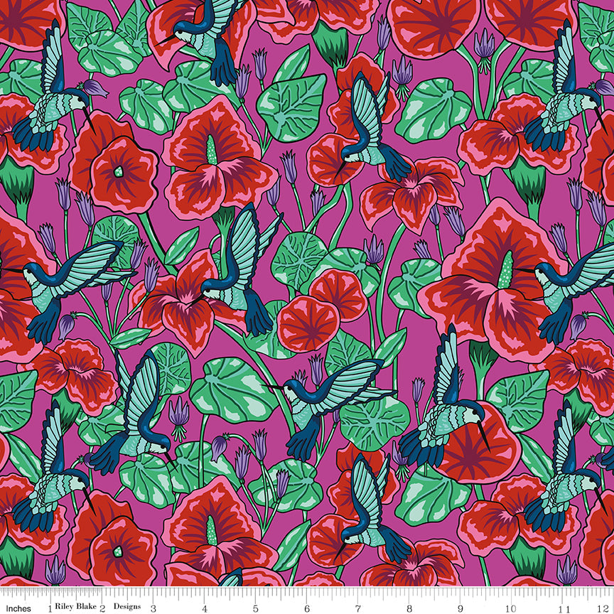 Botanic Blast | Hummingbird Floral Hot Pink by Sew Yeah Quilting for Riley Blake | CD15543-HOTPINK