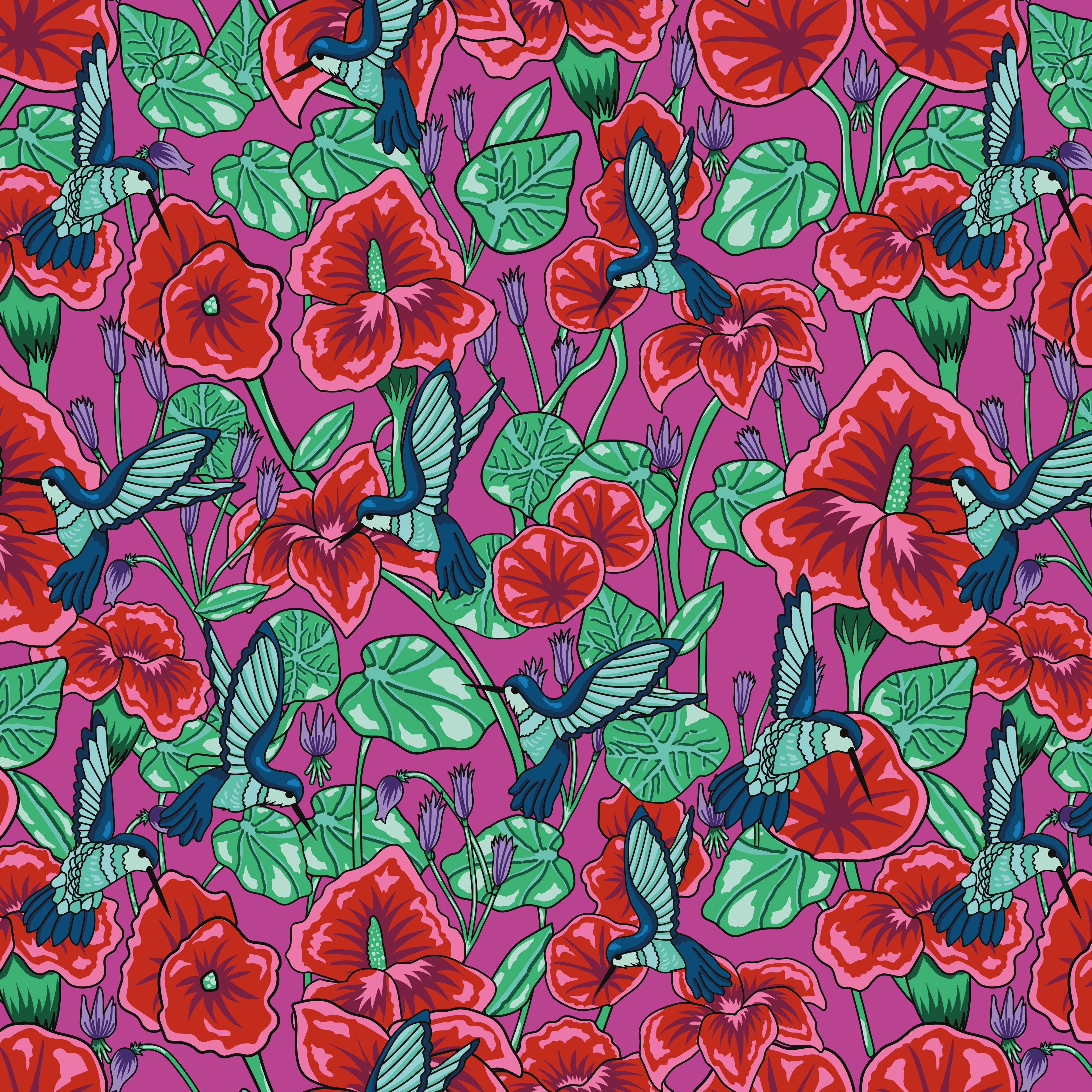 Botanic Blast | Hummingbird Floral Hot Pink by Sew Yeah Quilting for Riley Blake | CD15543-HOTPINK