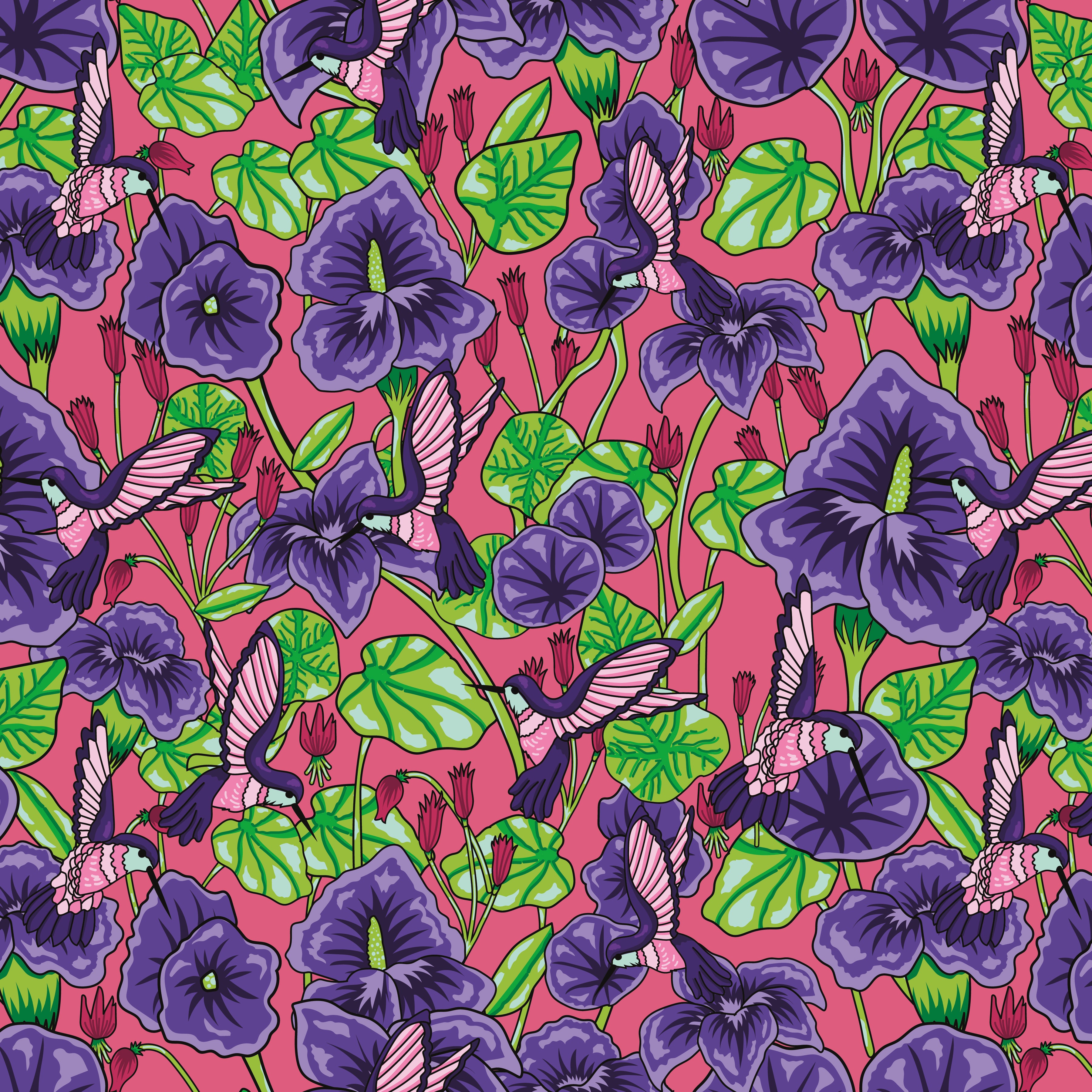 Botanic Blast | Hummingbird Floral Raspberry by Sew Yeah Quilting for Riley Blake | CD15543-RASPBERRY