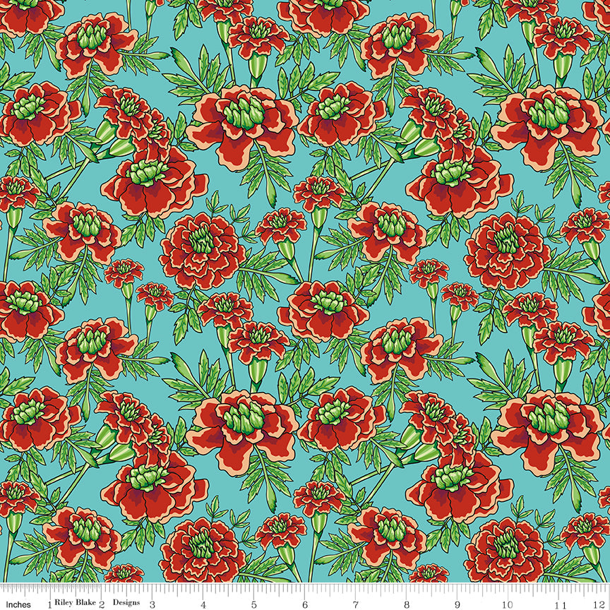 Botanic Blast | Small Carnations Turquoise by Sew Yeah Quilting for Riley Blake | CD15544-TURQUOISE